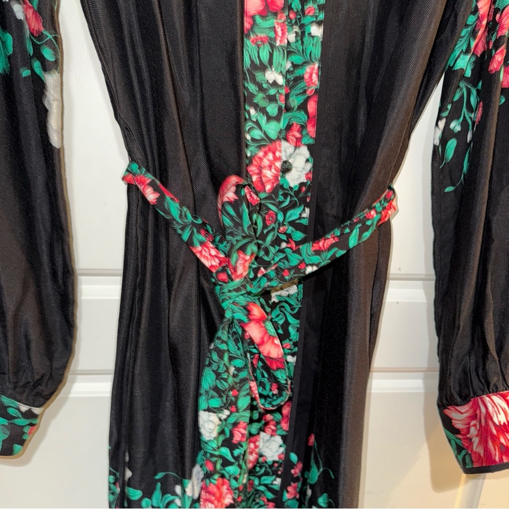 Anthropologie Green and Red Sheath Dress with Bishop Sleeves and V-Neck xl - Picture 7 of 9